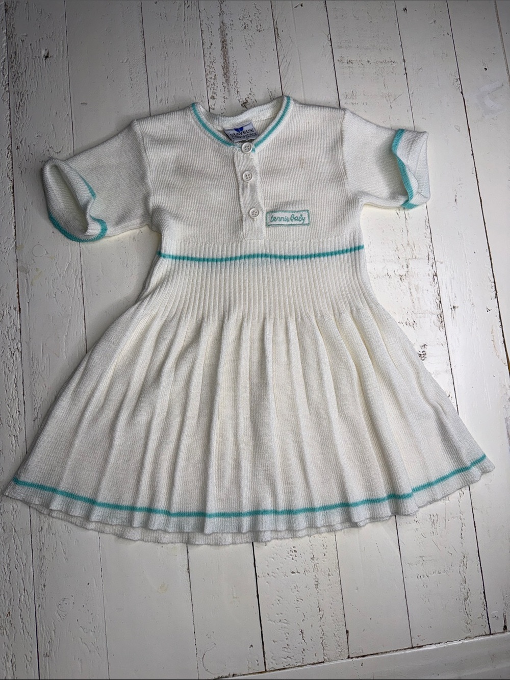 2T 70s vintage knitted Clayeux, French brand Classic Knit Baby tennis Dress